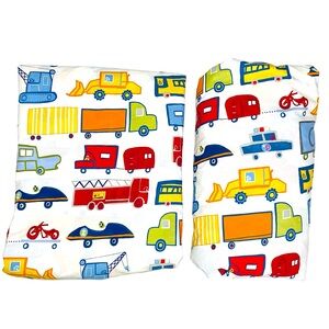 Pottery Barn Kids Patrick Transportation TWIN Sheet‎ Set car fire truck crane